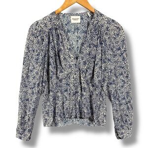Isabel Marant Etoile Eddy Abstract Print Blouse Top Blue White 34/XS 2